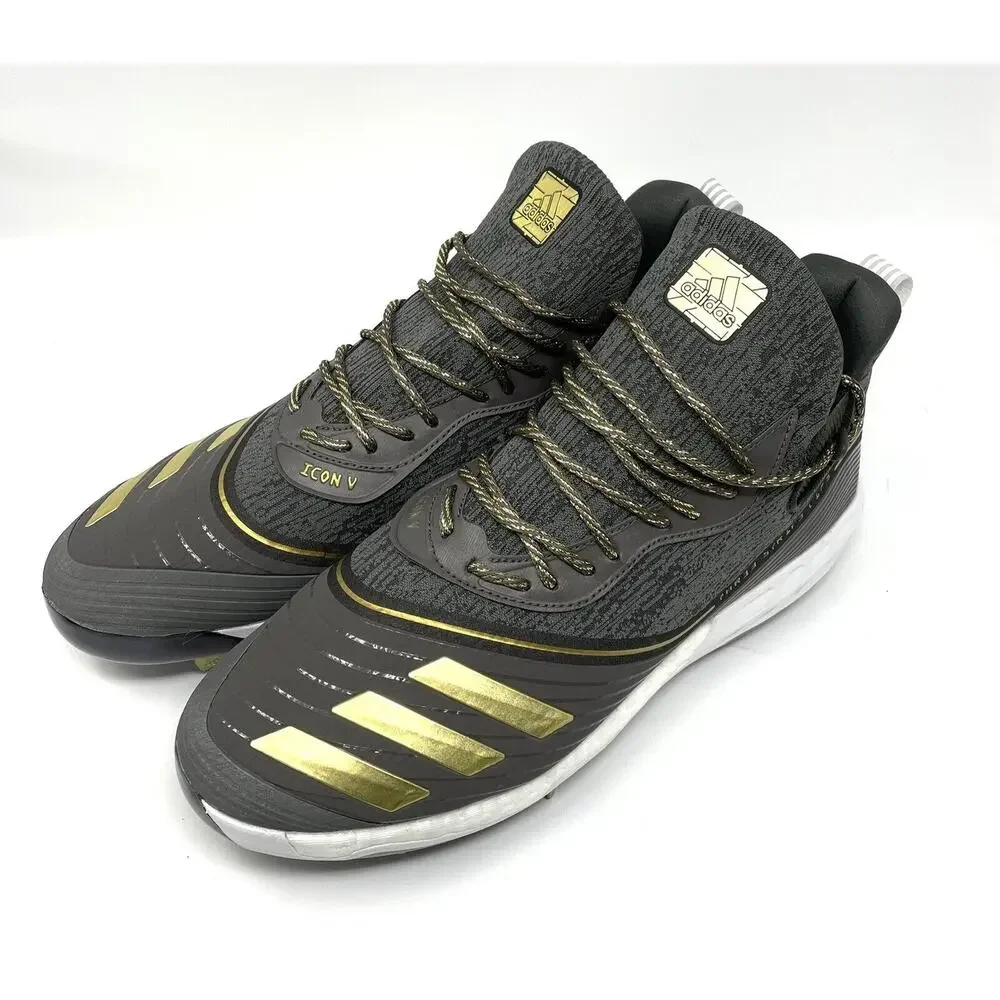 Adidas Icon V 5 Boost Baseball Cleats Size 12.5 FU7559 Gray Gold Extra Laces - Picture 2 of 8